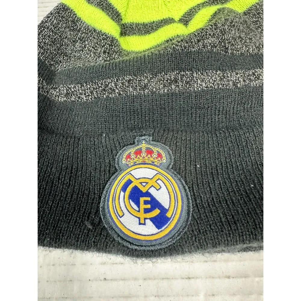Real Madrid Beanie‎ Soccer Sports POM Cap Hat Gray and Neon Yellow New